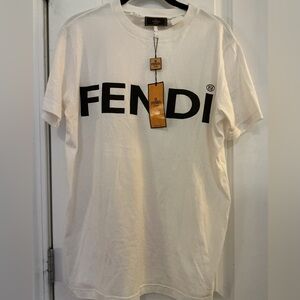 FENDI Vintage Unisex Big Logo Short Sleeve Tee Top New w Tags GB Size 12 Small